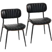 HOMCOM Eetkamerstoelen, set van 2, keukenstoel met zitvlak van kunstleer, zwart