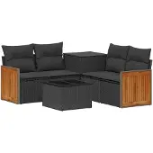 vidaXL Bankstel 6 st Zwart Poly Rattan en Staal
