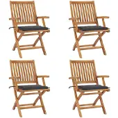 vidaXL Klapstoelen met kussens, 4-delig, massief teak hout