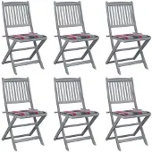 vidaXL Opklapbare stoelen (6 stuks) met kussens, gemaakt van massief acaciahout
