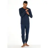 Schiesser pyjama Casual Essentials diepzeeblauw - 100% katoen - Maat 50