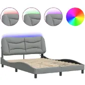 vidaXL Bedframe met LED-verlichting, zonder matras, "Hvar", lichtgrijs, 140x190 cm, stof