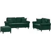 vidaXL 3-delige Loungeset met kussens fluweel donkergroen