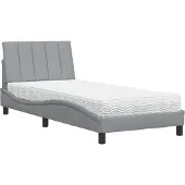 vidaXL Bed met matras "Hanko", lichtgrijs, 90x190 cm, gestoffeerd