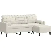 vidaXL Driezitsbank met voetenbank 180 cm fluweel crèmekleurig