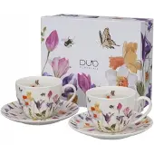 Duo Set van 2 Mokken met Schotels, Bloemendesign, 270ml