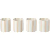 J-Line kopje Gestreept - steengoed - lichtbeige/wit - 4 stuks