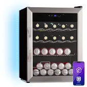 Klarstein Coachella 60 Drankenkoelkast - 60 L wifi-compatibel, LED-verlichting, Roestvrij staal, Fluisterstil, 3-18 °C, Uitneembare schappen, Drankenkoelkast met glazen deur