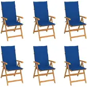 vidaXL Klapstoelen, set van 6, met koningsblauw kussen, gemaakt van massief teakhout