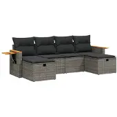 vidaXL 6-delige tuinmeubelset met kussens, grijs, polyrotan