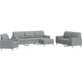 vidaXL 4-delige Loungeset met voetenbank en kussens stof lichtgrijs