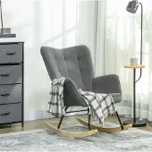MODFU - Schommelstoel - Fluwelen Bekleding - Houten Schommelbasis - Donkergrijs