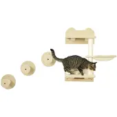 PawHut Klimwand voor katten, model D30-554V00BG, bestaande uit 4 delen, voor wandmontage, met krabpaal, beige, 40 x 28 x 73 cm
