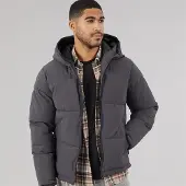 Jack & Jones Heren Surface Capuchon Puffer Jas Asphalt