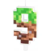 PartyPal Pixel Kaars Cijfer 9 Verjaardag Minecraft Stijl