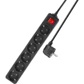 ACT Stekkerdoos met lichtgevende schakelaar, 6 sockets, 3 m, zwart AC2465