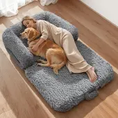 Vevor Hondenbed voor mensen en honden, 181x111x24 cm, hondenbed van traagschuim in menselijke maat, met zijvak, handgreep en rits, afneembare, wasbare hoes, hoogpolig, donkergrijs