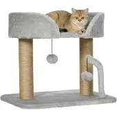PawHut krabpalen voor katten in huis, met jute krabpalen, 42 cm, grijs