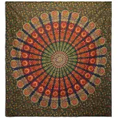Ancient Wisdom Dubbele Katoenen Sprei + Wandkleed - Pauwen Mandala - Groen