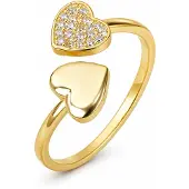 Cilla Jewels Goudkleurige Verstelbare Damesring met Dubbel Hart en Zirkonia
