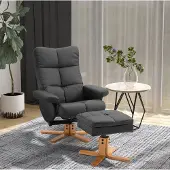 MODFU Relaxfauteuil Met Hocker - Handmatig Verstelbaar - 360° Draaibaar - Zwart