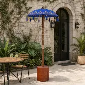 vidaXL Balinese parasol met basis 2 st Blauw Katoen