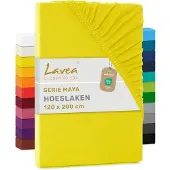 Lavea Hoeslaken Jersey Katoen Stretch 33cm Hoge Hoek - geel 140x200cm