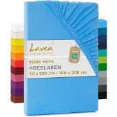 Lavea Hoeslaken Jersey Katoen Stretch 33cm Hoge Hoek - hemelblauw 180x200cm
