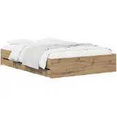 vidaXL Bedombouw met opslag Artisanaal eiken 160 x 200 cm Bewerkt hout