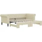 vidaXL Slaapbank met onderschuifbed 90x200 cm kunstleer crèmekleurig