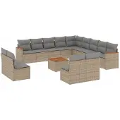 vidaXL 14-delige Loungeset met kussens poly rattan beige