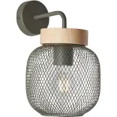 Brilliant groene wandlamp GIADA | Wandlamp met houten details | 1x E27 fitting, max. 40W | Metaal/hout