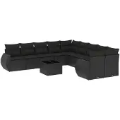 vidaXL 11-delige Loungeset met kussens poly rattan zwart