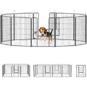 PawHut Puppyren, 100 cm hoog, 12-delig, inklapbare puppyren met 2 deuren, grijs