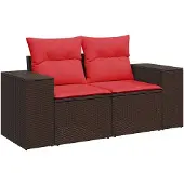 vidaXL 9-delige tuinbankset met kussens, bruin polyrotan