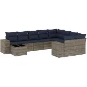vidaXL 10-delige loungeset voor buiten, met kussens, grijs, kunststof vlechtwerk