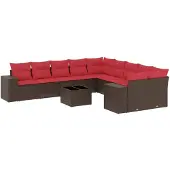 vidaXL 11-delige tuinbankset met kussens, bruin polyrotan