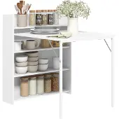 HOMCOM Eettafel, inklapbaar, keukentafel met 4 niveaus van planken, geschikt voor 3 personen, wit
