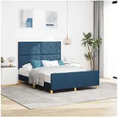 vidaXL Bedframe met hoofdeinde, blauw, 140 x 190 cm, gestoffeerd