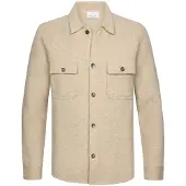 Profuomo overshirt beige wol gebreid met borstzak