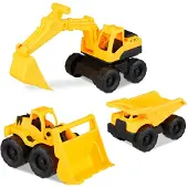 Relaxdays speelgoed bouwvoertuigen, set van 3 stuks met een graafmachine, een shovel en een vrachtwagen, geschikt voor de zandbak en kinderkamer, gemaakt van kunststof