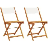 vidaXL Opklapbare stoelen, 2 stuks, crèmewit, massief acaciahout en stof.
