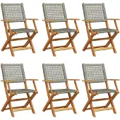vidaXL Klapstoelen, 6 stuks, grijs polyrotan en massief hout
