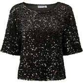 Pieces Pckammy Pailletten Top Met Korte Mouwen Dames Zwart M