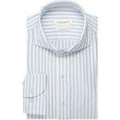 Profuomo Japanese Knitted Slim Fit Jersey overhemd blauw, Gestreept