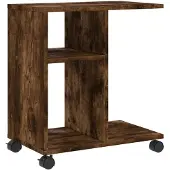 vidaXL Bijzettafel met wieltjes 50x30x55 cm hout gerookt eikenkleurig