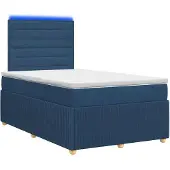 vidaXL LED boxspringbed met matras, blauw, 120 x 190 cm, gestoffeerd