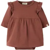 Lil´ Atelier BABY korte jurk met ruches - bruin Meisjes Stretchkatoen Ronde hals - maat 80