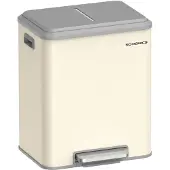Songmics Krimwit Dubbel Afvalbak met Pedaal & Zachte Sluiting - 2x15L