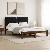 vidaXL Bedframe met gestoffeerd hoofdbord Donkerbruin en zwart